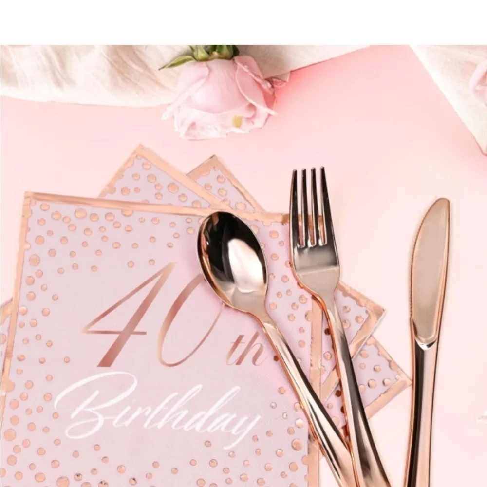 Pink and Gold Disposable Tableware Set for Parties